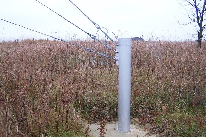 I painted the guy posts with silver colored Rustoleum and put a 6 inch PVC cap on the top to keep the water out.