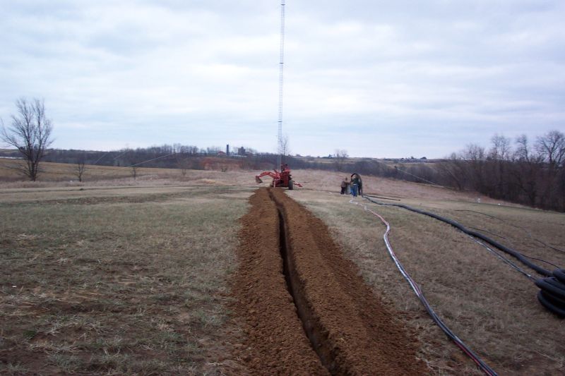 Trencher almost done with 300 foot long trench, which will contain 8 runs of hardline, 3 runs of three conductor direct bury ele