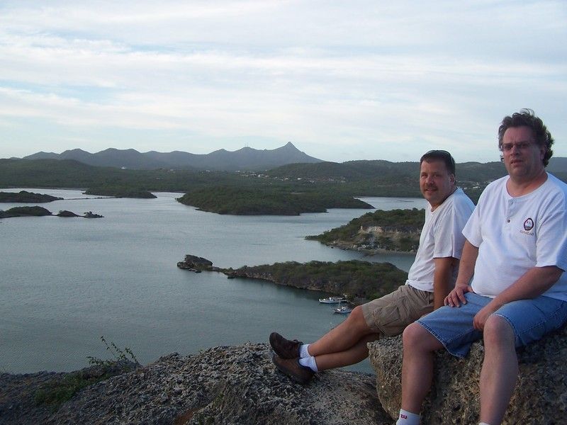 Chad WE9V and Mike K9NW, at the scenic lookout, near PJ2T station.