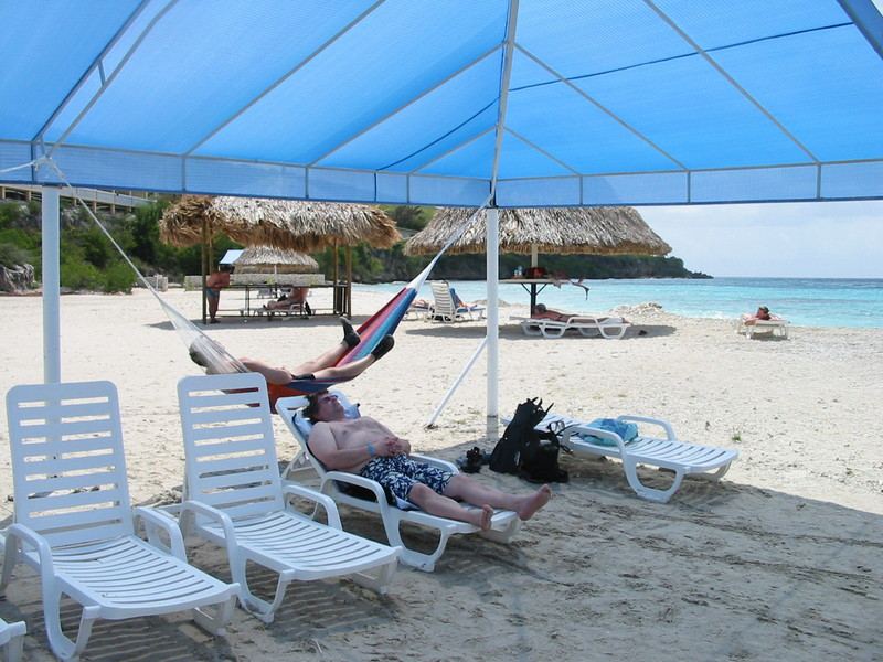 Mike and Chad taking a snooze, at the Sunset Waters Beach Resort.