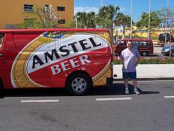 Scott KA9FOX gives Amstel Beer a thumbs up.