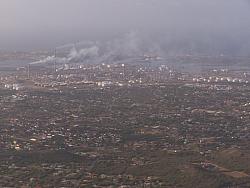 Aerial view of Curacao - smoke is from Oil Refineries