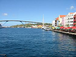 Punda waterfront, with Queen Juliana Bridge in background - Willemstad, Curacao